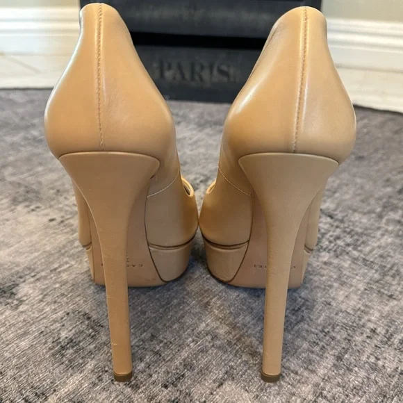 Casadei Nude Leather Peep Toe Platform Pumps - Picture 10 of 10